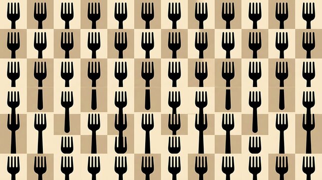Minimalist graphic pattern of fork silhouettes on a tiled background