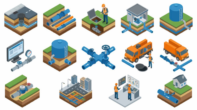 Isometric Industrial Technology and Manufacturing Icons Set.
