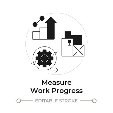 Measure work progress modern flat line concept icon. Agile project tracking frameworks. Data driven performance metrics. Solid and outline vector illustration. Round black and white design