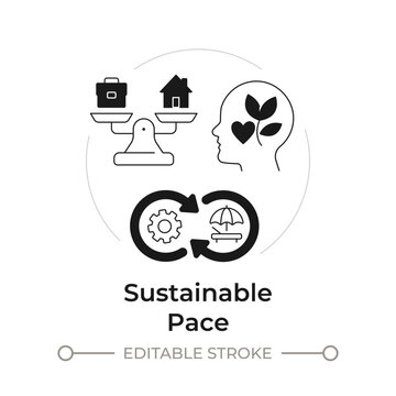 Sustainable pace modern flat line concept icon. Mindful work life balance. Preventing corporate burnout culture. Solid and outline vector illustration. Round black and white design