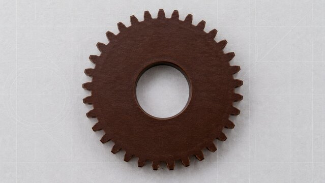 Top Down View of Brown Machined Phenolic Laminate Spur Gear