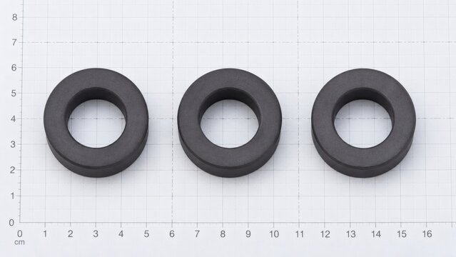Symmetrical Layout of Dark Grey Industrial Ferrite Toroids