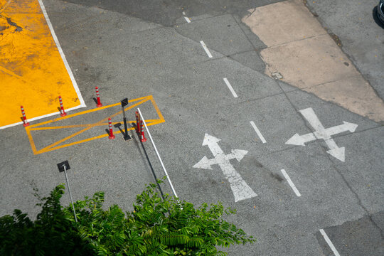Pedestrian Crossing Area with Road Markings and Safety Barriers