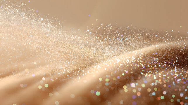 Abstract Golden Glitter Shimmer Texture with Sparkling Bokeh and Iridescent Light Waves