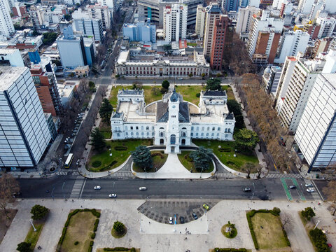 Municipal Palace La Plata Close Shot Clock Tower Avenue Traffic Buenos Aires Argentina
