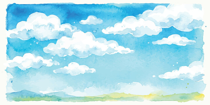 Watercolor landscape banner with hills and clouds rolling hills landscape watercolor painting artistic backdrop countryside atmosphere