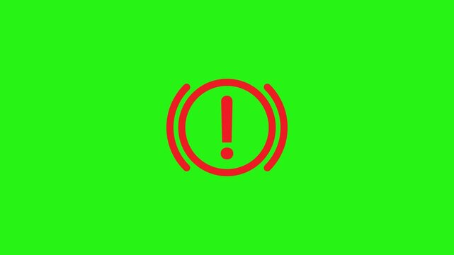 Car Hand Brake Warning Light Icon with Red Exclamation Mark on Green Screen Loop Animation