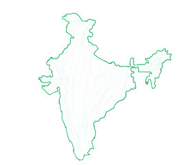 India Country Map Green Outline Border Hand Drawn Sketch Illustration © Sanjay