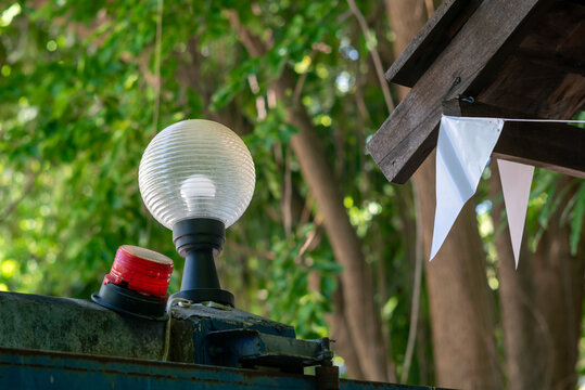 Garden Lantern and Wooden Structure Decor