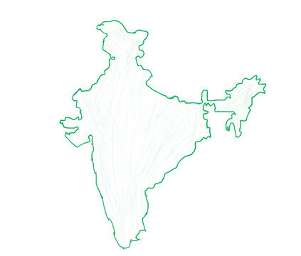 India Country Map Green Outline Border Hand Drawn Sketch Illustration