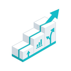 Fototapeta premium Business growth chart with ascending steps and upward arrows representing strategic planning, financial success, and corporate performance