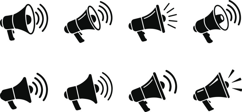 Icon sat collection diverse megaphone icons for announcements public speaking and communication design projects