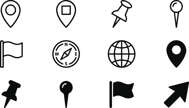 Icon sat collection navigation location pinpoint icons for maps gps travel geographic applications