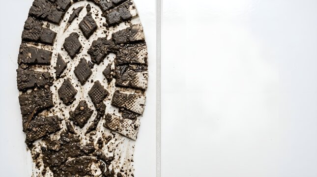 Muddy boot footprint scan isolated on plain white background
