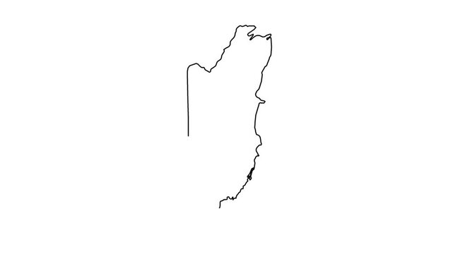 Continuous line drawing of belize map borders emerging on white background for animation.