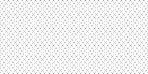 Fishing or soccer net. Repeated hexagon pattern. Black wired mesh texture isolated on white background. Metallic or fabric fence, cage or lattice structure. Vector graphic Illustration. © andi