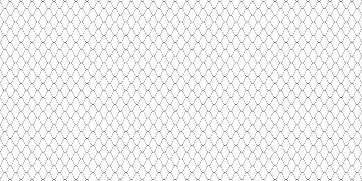 Fishing or soccer net. Repeated hexagon pattern. Black wired mesh texture isolated on white background. Metallic or fabric fence, cage or lattice structure. Vector graphic Illustration.