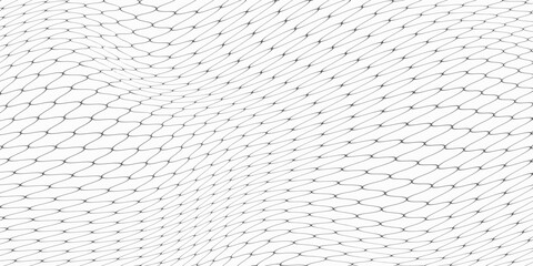 Fishing or soccer net. Repeated hexagon pattern. Black wired mesh texture isolated on white background. Metallic or fabric fence, cage or lattice structure. Vector graphic Illustration. © andi