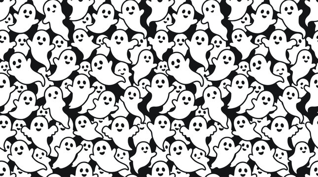 Spooky halloween day seamless pattern cute ghost illustrations for festive decorations and party supplies