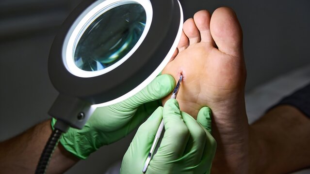 Podiatrist Performing Foot Corn Removal Procedure