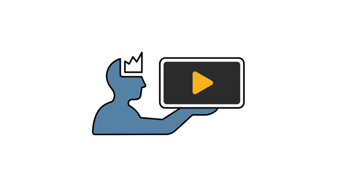 Man wearing crown holding video play.