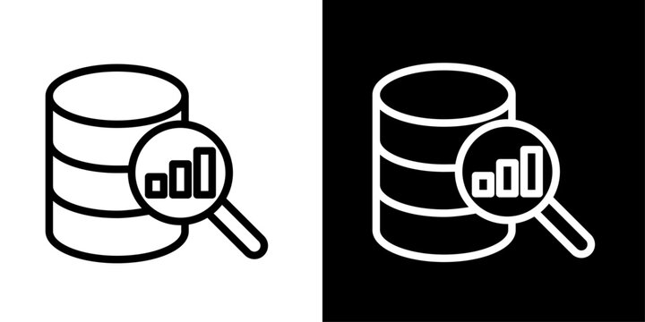 Database icon with magnifying glass and chart, for data mining, database analytics, and information search apps