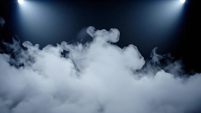Thick white smoke billows across the lower frame against a solid black background. Fog-like plumes swirl, creating a dense atmospheric layer for overlays.