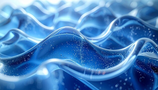 Microscopic glass capillary tubes forming elegant blue waves. Ultra-thin transparent lab channels in fluid dynamic motion for scientific visualizat...