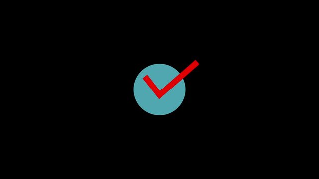 Tick mark icon animation on isolated black background. Check mark icon animation. right check mark icon transparent background. isolated tick mark or confirm icon animation. 