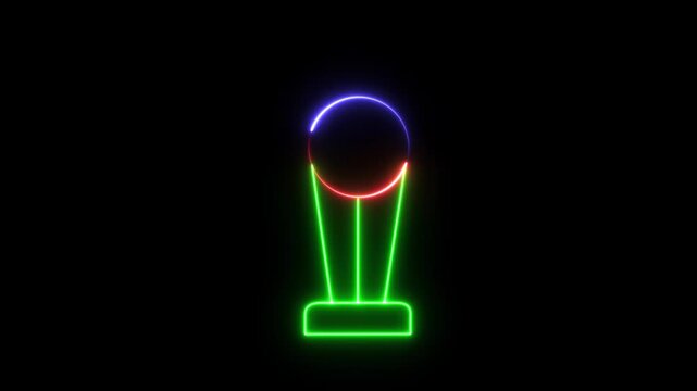 The animated motion video graphic design.Glowing neon trophy icon with gold and  4k animation on black background. achievement, success, winners, sports, competitions, recognition video