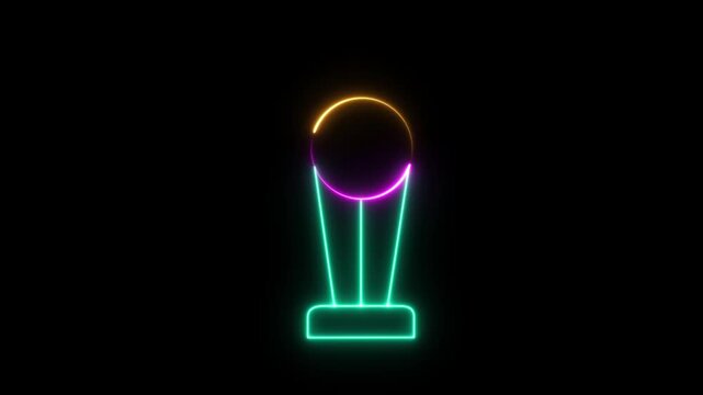 The animated motion video graphic design.Glowing neon trophy icon with gold top and  4k animation on black background. achievement, success, winners, sports, competitions, recognition video