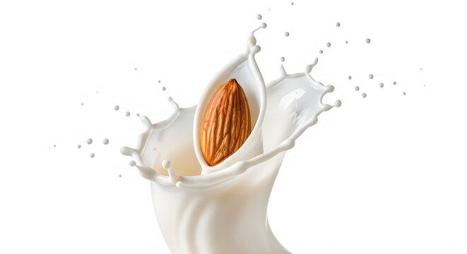 Almond with milk splash isolated on transparent background transparent background