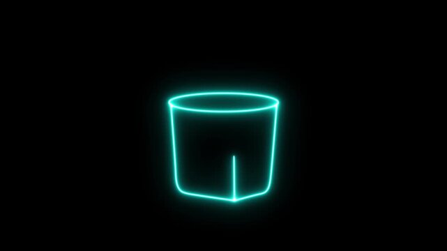 Glowing Neon Cup Container Icon 4K Animation on Black Background. The Minimal Open Box or Bucket Symbol, Modern Outline Design, Loop HD video animated