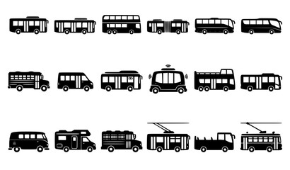 Bus Icon Set Collection with City School Electric Coach Shuttle and Transport Vector Icons © MdIbrahimIslam