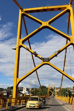 View of the Mariano Ospina Perez suspension bridge over the Magdalena River as it passes through Girardot Cundinamarca and Flandes Tolima.