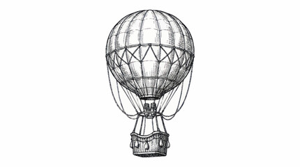 Vintage hot air balloon illustration in black and white. © Untung