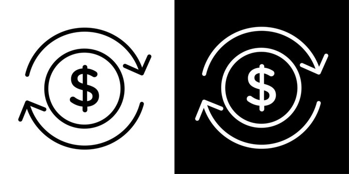 Currency exchange icon with dollar sign and rotating arrows, for money conversion, transaction cycle, and forex apps