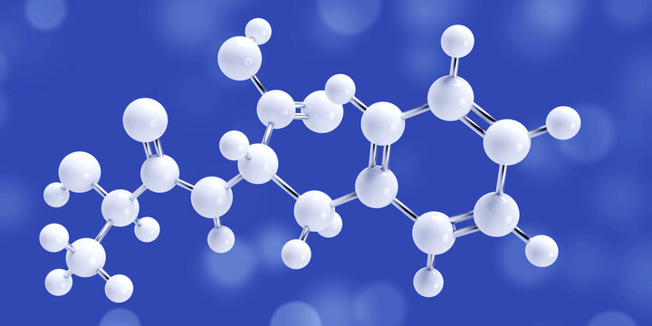 Lactoylphenylalanine Lac-Phe molecule, is an N-lactoyl-amino acid metabolite produced by mammals and microorganisms, appetite suppressant and biomarker. 3D render