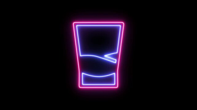 A Seamless Loop Motion Graphic Showcasing a Glowing Neon Cocktail Jigger on Black Background . The Double-Sided Bar Measuring Tool Outline, Bartender Equipment Symbol, 4K Animation