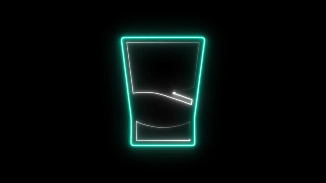 A Seamless Loop Motion Graphic Showcasing a Glowing Neon Cocktail Jigger on Black Background . The Double-Sided Bar Measuring Tool Outline, Bartender Equipment Symbol, 4K Animation