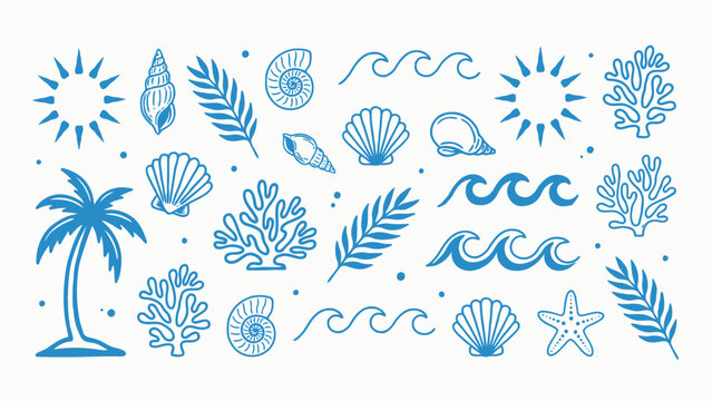 Tropical beach icons and illustrations vector set