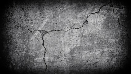 Obraz premium Cracked gray concrete wall texture with dark vignette edges