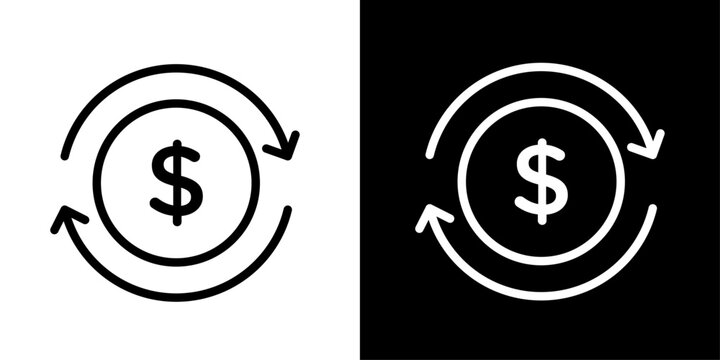 Money rotation icon with dollar sign, for cash flow, recurring payment, and fund transfer apps