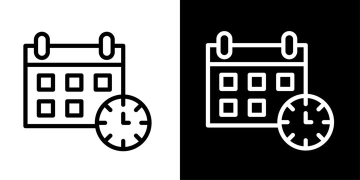 Calendar icon with clock, for scheduling, appointment, and event planning apps