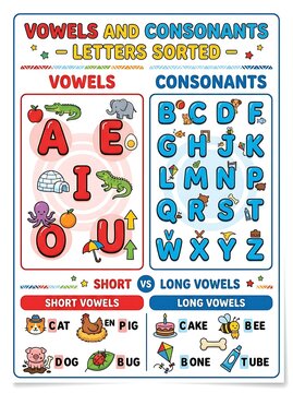 Alphabet chart for teaching vowels and consonants to children