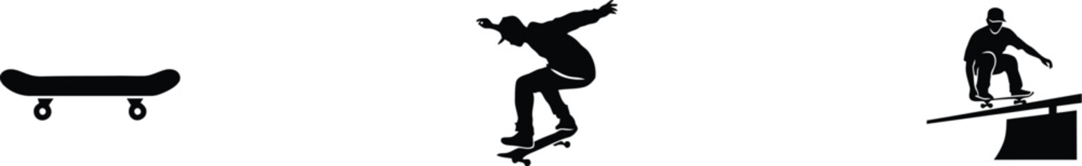 Fototapeta premium Skateboarding man performing a trick silhouette. Extreme street sport action and balance pose