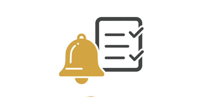 Golden bell with checklist icon.