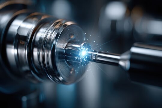 Closeup of a Futuristic Machine with Sparkling Blue Energy