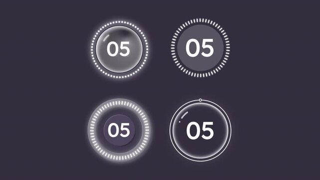 Time limited assessment animated countdown set on dark background. Response interval circle progress bars isolated. Online education. Remaining time animation. Modern UI collection. HD video