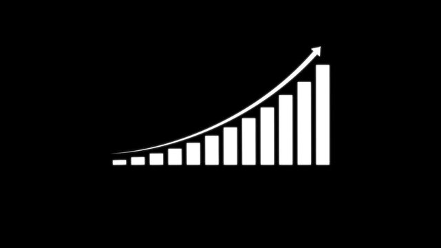 Abstract upward trending arrow made of white cubes on black background minimalist concept growth